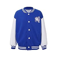 TiaoBug Girls Varsity Jacket Cartoon Horse Print Baseball Jackets Kids Boys School Varsity Uniform Casual Sweatshirt