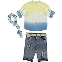 Boys 3-Piece Clothing Set, 100% Cotton Shirt, Shorts and Scarf Set, Toddler Outfits, Boy Outfits