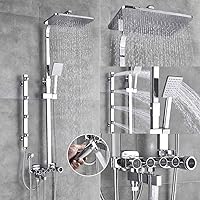 Shower Faucet Set 5-Function Switch Wall Mount Rain Shower Head with Hand Shower Bathtub Spout Bidet Tap Mixer-Chrome Silver