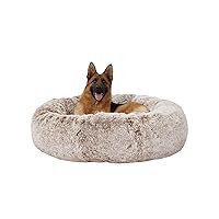 Calming Donut Dog Bed, 45 Inches Round Fluffy Dog Beds for Extra Large Dogs, Anti-Anxiety Plush Dog Bed, Washable Pet Bed with Non-Slip Bottom (Brown, Extra Large)
