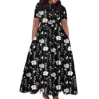 Women's Plus Size Dress Crew Neck High Waist Short Sleeve Dress Elegant Flowy Summer Maxi Dress XL- 5XL