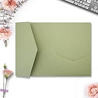 25 Pieces A7 Pocket Invitations (5.12 x 7.09) Trifold Wedding Invitation Cards for 5x7 Invites Wedding Bridal Shower Engagement Birthday Sweet 16 (Matte Sage Green)