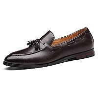 Mens Fashion Loafers Leather Casual Tassel Slip on Driving Flats Dress Shoes Black Brown