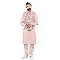 Indian Designer Traditional Groom Wedding Ethnic Kurta Pyjama With Jacket Outfit For Men