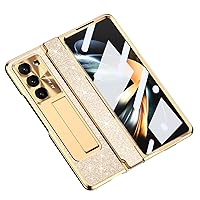 ONNAT-Full Body Protective Case for Samsung Galaxy Z Fold 5 Electroplated Bling Cover with Tempered Glass Screen and Hidden Kickstand Camera Full Protection (Gold)