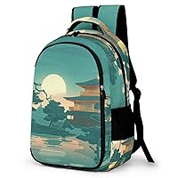 Japanese Anime Palace Moon Lotus Pond Travel Laptop Backpack Lightweight 16.5 Inch Computer Bag Shoulder Bag for Men Women