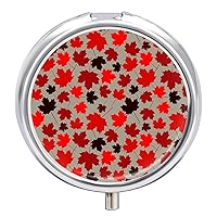 Canada Red Maple Round Pill Organizer Box Portable Travel Small Medicine Case Container 3 Compartment Gifts