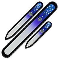 Mont Bleu Set of 3 Glass Nail Files Hand Decorated with Crystals - Handmade - Czech Tempered Glass