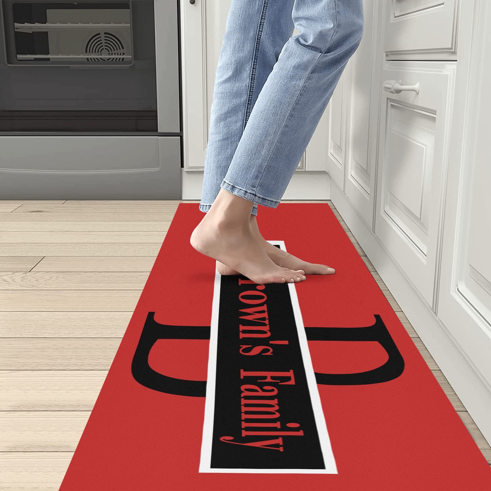 Custom Capital Name Red Kitchen Mats with Name Text Non Slip Soft Rubber Doormats Runner Carpets Rugs for Bathroom Bedroom Laundry Decor 48x17 Inch