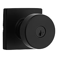 Kwikset Pismo Entry Door Knob with Lock and Key, Secure Keyed Handle Exterior, Front Entrance and Bedroom, Matte Black, Pick Resistant SmartKey Rekey Security and Microban, Square Rose