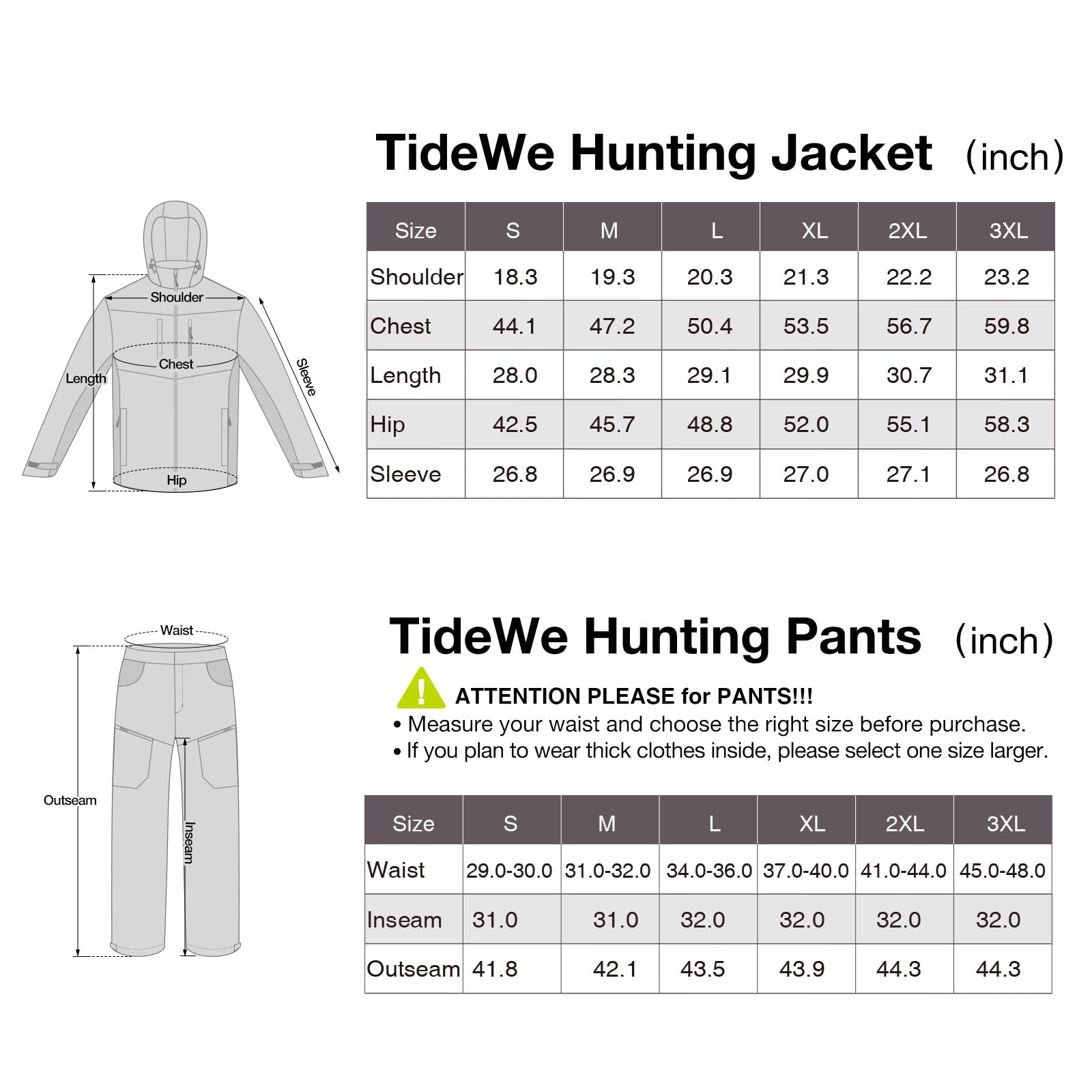 TIDEWE Hunting Clothes for Men with Fleece Lining, Safety Strap Compatible Water Resistant Silent Hunting Jacket and Pants