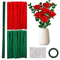 TXIN 300 Pieces Pipe Cleaners Craft Chenille Stems Flower Craft Kit DIY Tulip Bouquet Making Kit with 60 Flower Poles and 3 Tape for Crafts Decorations Creative School Projects,Red