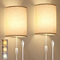 Plug in Wall Sconce, 3 Color, Set of Two, Industrial Wall Lamp with Plug in Cord, Rustic Fixture, On/Off Switch Vintage Wall Light Fixture for Headboard Bedroom Porch (Beige)