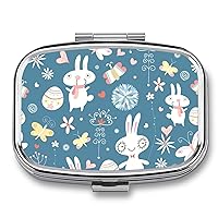 Pill Box Easter Bunnies Square-Shaped Medicine Tablet Case Portable Pillbox Vitamin Container Organizer Pills Holder with 3 Compartments