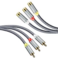 Audio Video Cable, Riksoin [10ft,Shielded Gold-Plated] 3-Male to 3-Female RCA Stereo AV Cable Nylon Braided Composite RCA Cord for TV, VHS, VCR, DVD Players, Satellite, Home Theater Receivers (Grey)