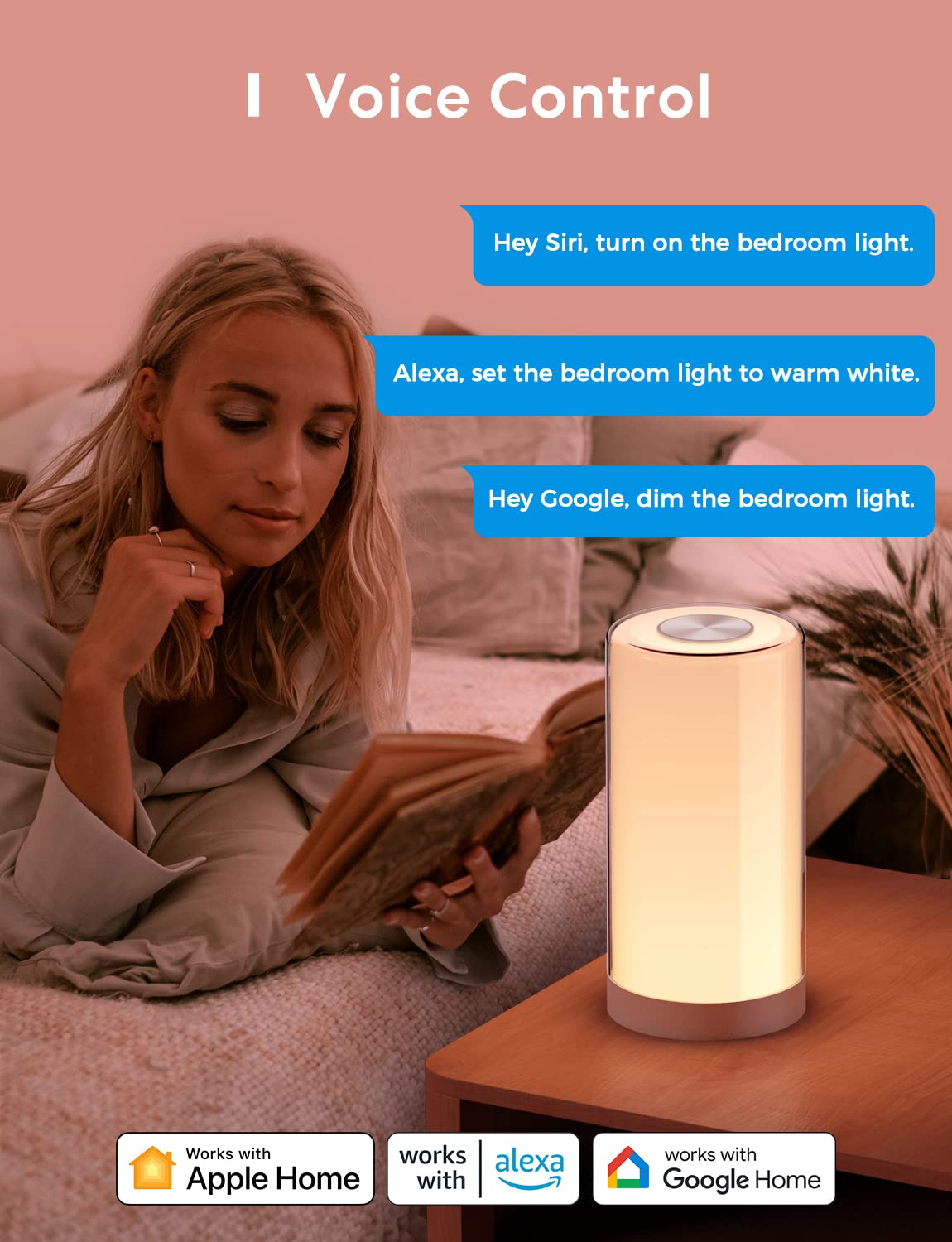 meross Smart WiFi Table Lamp, Bedside Lamp, Compatible with Apple HomeKit, Siri, Amazon Alexa and SmartThings, Tunable White and Multi-Color, Touch Control, Voice and App Control