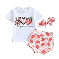 Infant Baby Girl Summer Outfits Letters Print Short Sleeve T Shirt Fruits Shorts Headband 3Pcs Clothes Set