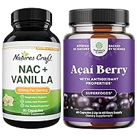 Natures Craft Bundle of NAC (N-Acetyl Cysteine) 600mg and Acai Berry Antioxidant Supplement for Weight Loss - Glutathione Precursor for Liver Cleanse Detox - Supports Immune System and Boost Energy