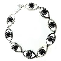 14.23 ct Opaque Round Moissanite Silver Plated Black Color 7 Inches Bracelet for Women