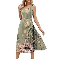 My Orders Dresses for Women 2024 Trendy Summer Beach Cotton Sleeveless Tank Dress Wrap Knot Dressy Casual Sundress with Pocket Today(2-Light Green,XX-Large)