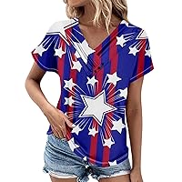 Patriotic Shirt for Women July 4th American Shirt Cute Stars Stripes V-Neck Tops Red White Blue Graphic Tee Blouse