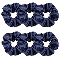 6 Pcs Crystal Satin Hair Scrunchies Soft Silk Hair Ties Fashion Hair Bands Hair Ropes Hair Elastic Ponytail Holders Hair Accessories for Women and Girls (4.6 Inch, Navy Blue)