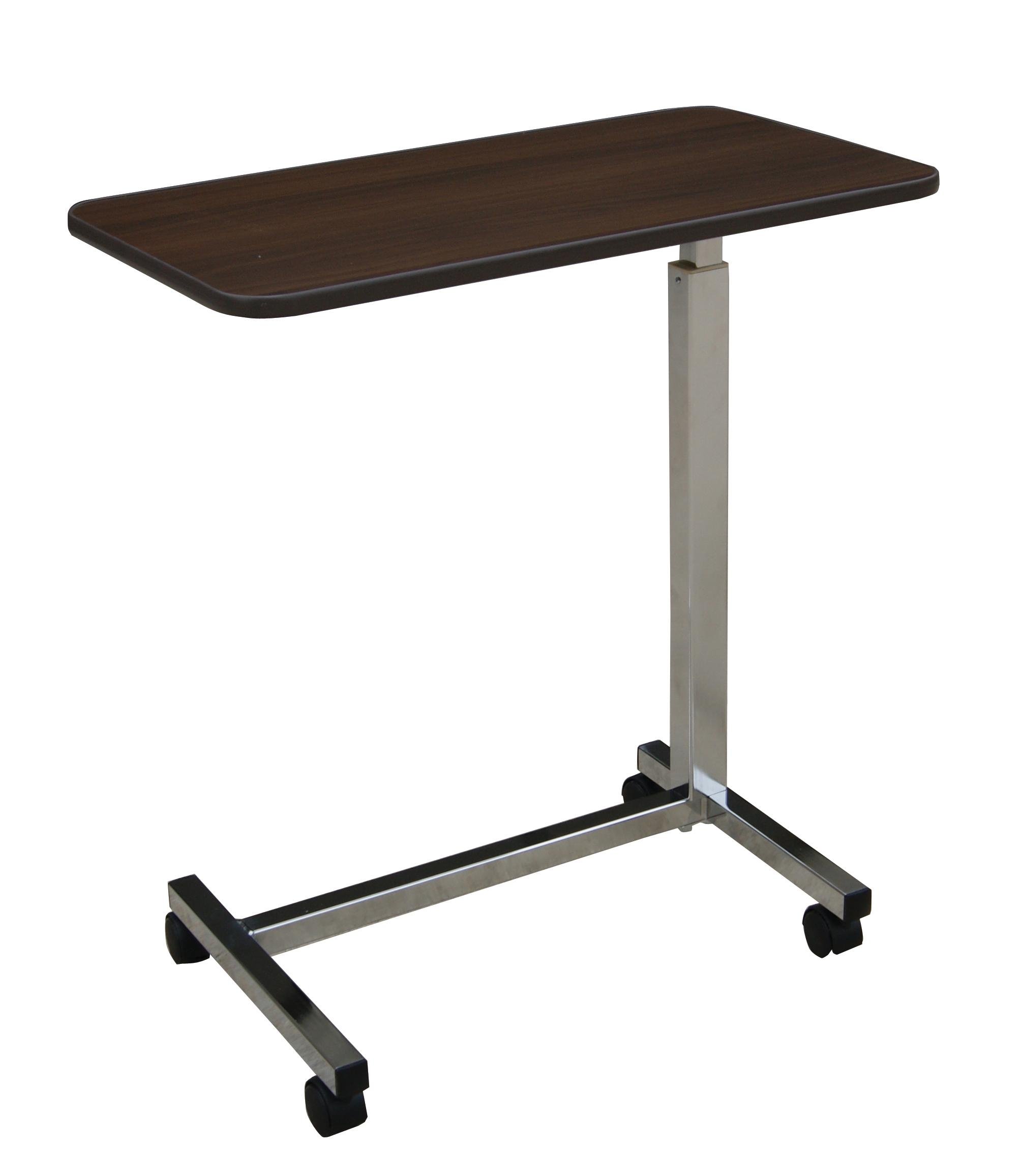 Medline Economy Overbed Table with Wheels - Versatile Use for Home, Nursing Home, Assisted Living or Hospital - Walnut Top, Silver Hammertone Base - Adjustable & Portable