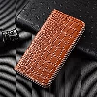 Crocodile Genuine Leather Flip Case for iPhone 7 8 Plus X XS XR 11 12 13 14 15 Pro Mini SE 2020 Max Phone Wallet Cover Cases,Brown, for iPhone XR