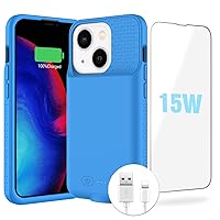 GIN FOXI 15W Fast Charging Battery Case for iPhone 14/14 Pro/13/13 Pro Charger Case, Powerful 7000mAh Extra Power Bank Rechargeable Battery Pack for iPhone 14&14Pro&13&13Pro, Blue