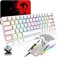 RGB Gaming Keyboard and Mouse Set, 68 Keys Blue Switch 60% Mini Chroma Mechanical Keyboard, 6400DPI Honeycomb Lightweight Optical Mouse, USB Wired, Compatible with Windows Mac PS4 XBox, White