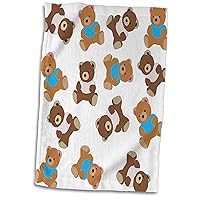 3D Rose Image of Cute Teddy Bears in Repeat Toss Pattern Hand Towel, 15
