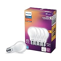 Philips LED Flicker-Free Frosted Dimmable A19 Light Bulb - EyeComfort Technology - 450 Lumen - Soft White (2700K) - 5W=40W - E26 Base - Title 20 Certified - Ultra Definition - Indoor - 4-Pack