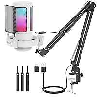NJSJ USB Gaming Microphone for PC, Condenser Mic with Boom Arm for PS4/ PS5/ Mac/Phone with Touch Mute, RGB Lighting,Gain knob & Monitoring Jack for Streaming,Podcasting,YouTube