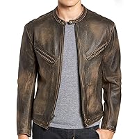 Men Leather Jacket-Caffee Biker Leather Jacket