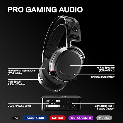 SteelSeries Arctis Pro Wireless Gaming Headset - Lossless High Fidelity Wireless + Bluetooth for PS5/PS4 and PC - Black