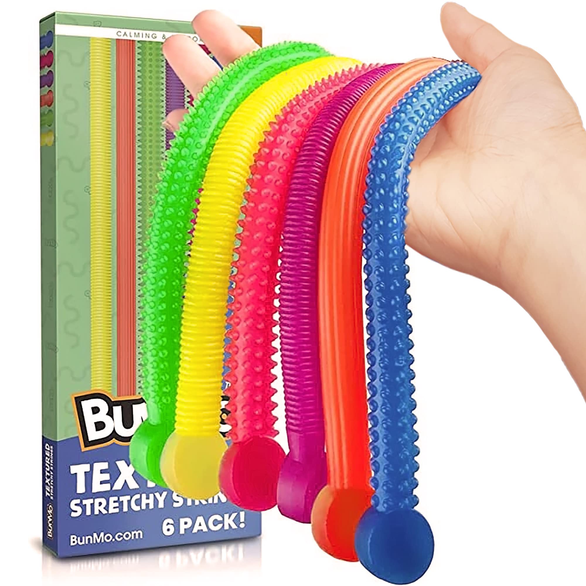 BUNMO Textured Stretchy Strings 6pk | Calming & Textured Autism Sensory Toys | Monkey Stretch Noodles | Fidget Noodles | Monkey Noodles | Sensory Noodle Strings