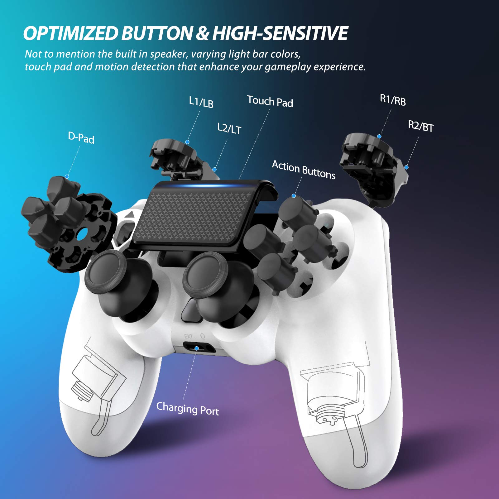 YCCTEAM Wireless Game Controller Compatible with 4 Slim with Enhanced Dual Vibration/Analog Sticks/6-Axis Motion Sensor, Compatible with PC /Windows 7/8/10/11