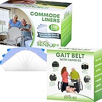 Commode Liners & Gait Belt for Seniors - 100 Strong Portable Toilet Bags - Bedside Commode Liners Disposable - Transfer Gate Belts with Handles for Lifting Elderly & Patient Physical Therapy