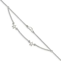 Sterling Silver 2-Strand Moon & Stars w/ 1in ext. Anklet