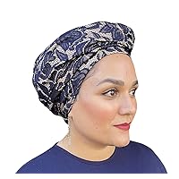 Head Wrap for Women, Navy/Beige Luxe Lace Hair Scarf, Chemo Headwear, Tichel Hijab Wrap