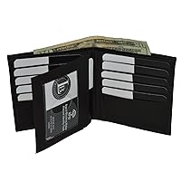 Leatherboss Genuine Leather RFID protected Hipster Wallet with Flap, Black
