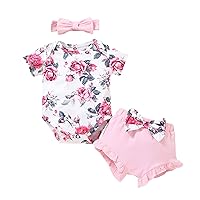Baby Girl 5 Month Baby Girl Clothes Outfits Cotton Solid Color Romper Casual 3PCS Set Premature Baby Girl Stuff (Pink, 6-9 Months)