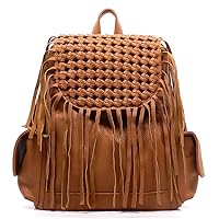 Pebble Textured Woven Fringe Backpack & Shoulder Bag (BROWN)