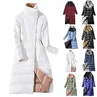 TUNUSKAT Womens Winter Long Down Coat Plus Size Packable Knee Length Quilted Puffer Jacket Mid-Weight Warm Cotton Outwear