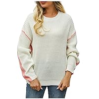 Sweater for Womens 2023 Fall Crew Neck Striped Casual Loose Hollow Out Knitted Pullover Sweaters Jumper Tops