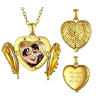 FindChic Personalized Heart Photo Angel Wings Locket Necklace Sterling Silver/Stainless Steel/18K Gold Plated Dainty Custom Full Color Picture Pendant Memorial Jewelry Gift for Girls Family + Gift Box