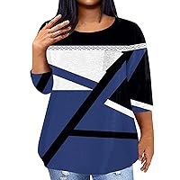 Womens 3/4 Sleeve Tops Loose Fit Crewneck Casual Shirts Cute Sexy Print Plus Size Tunic Tops Trendy Clothes