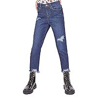 YMI Jeans Girls Taylor Dream Relaxed Fit Ankle Jeans, Midnight Sky Blue Rips, 12