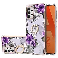 XYX Case Compatible with Samsung A32 5G, Sparkling Marble TPU IMD Bumper Hybrid Protective Phone Cover with 360 Rotating Ring Kickstand for Galaxy A32 5G, Purple Flower