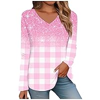 FQZWONG Long Sleeve Shirts for Women Womens Spring Fashion 2024 Going Out Tops Classic Graphic Tees Ladies V Neck Blouses